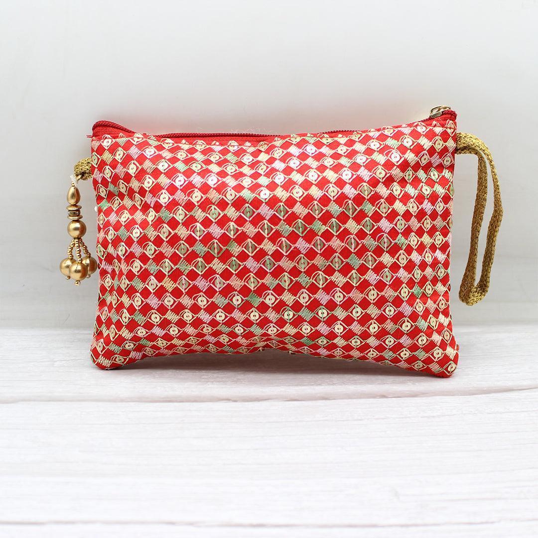 fancy-single-zip-purse-return-gifts-for-ladies-or-gold-with-red-color-bakeyy-com-2 - Bakeyy.com