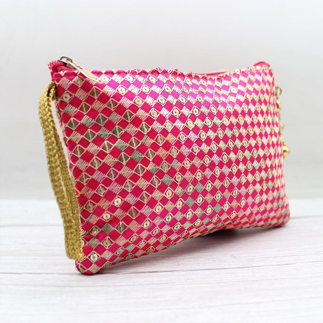 fancy-single-zip-purse-return-gifts-for-ladies-or-gold-with-rose-pink-color-bakeyy-com-1 - Bakeyy.com