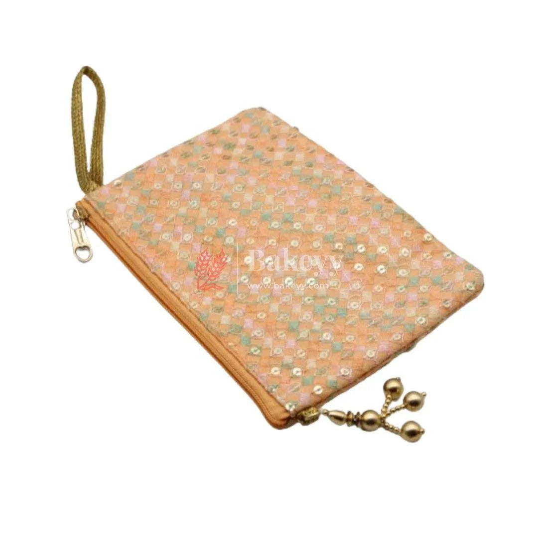 fancy-single-zip-purse-return-gifts-for-ladies-orgold-with-orange-color-bakeyy-com-1 - Bakeyy.com