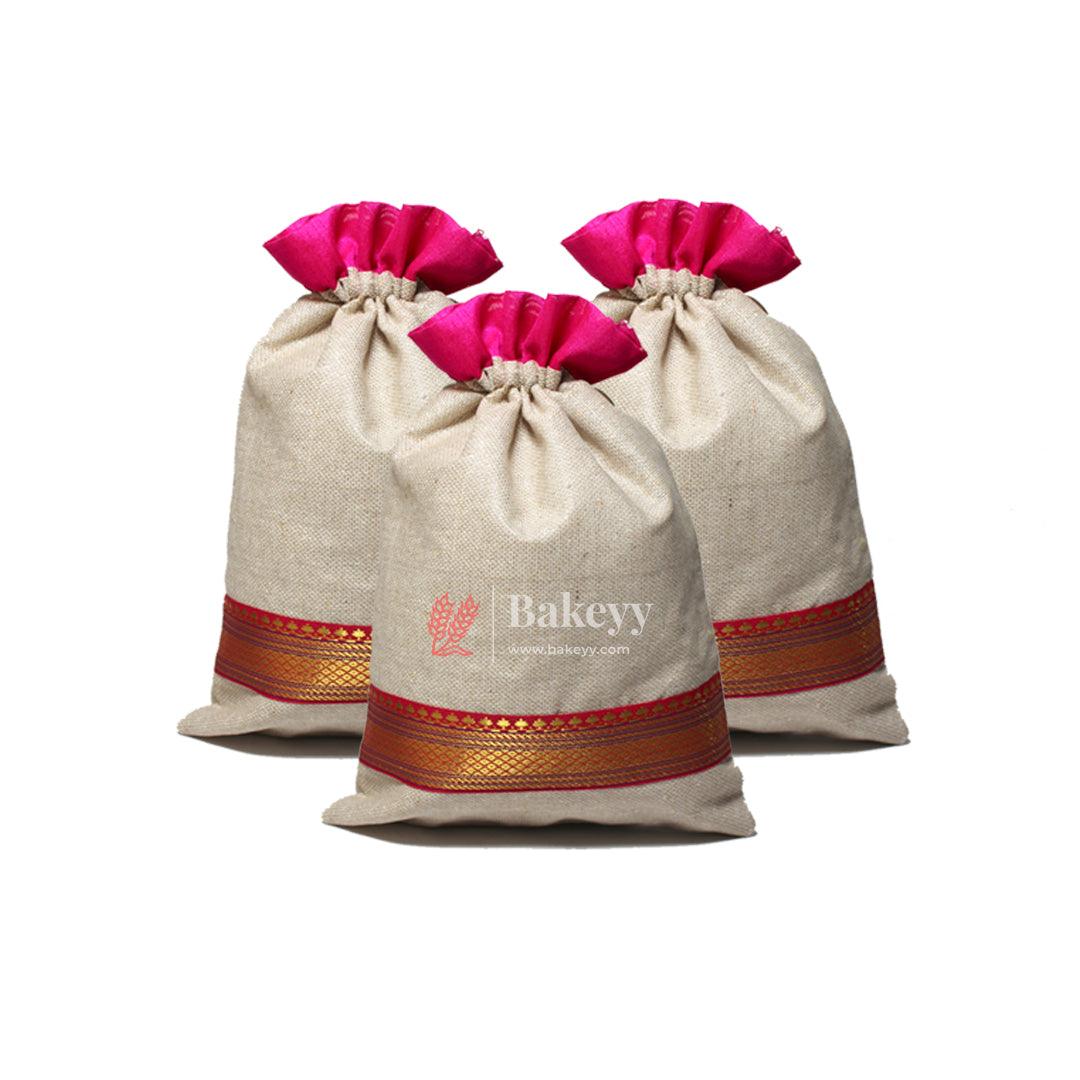 22x31 CM \9x12 inch| Elegant Jute Pink Drawstring Gift Bag | Drawstring Bags | Pack of 10