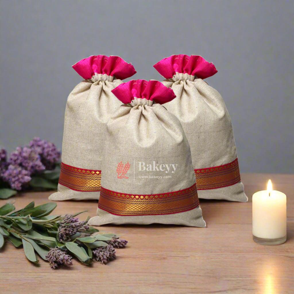 22x31 CM \9x12 inch| Elegant Jute Pink Drawstring Gift Bag | Drawstring Bags | Pack of 10