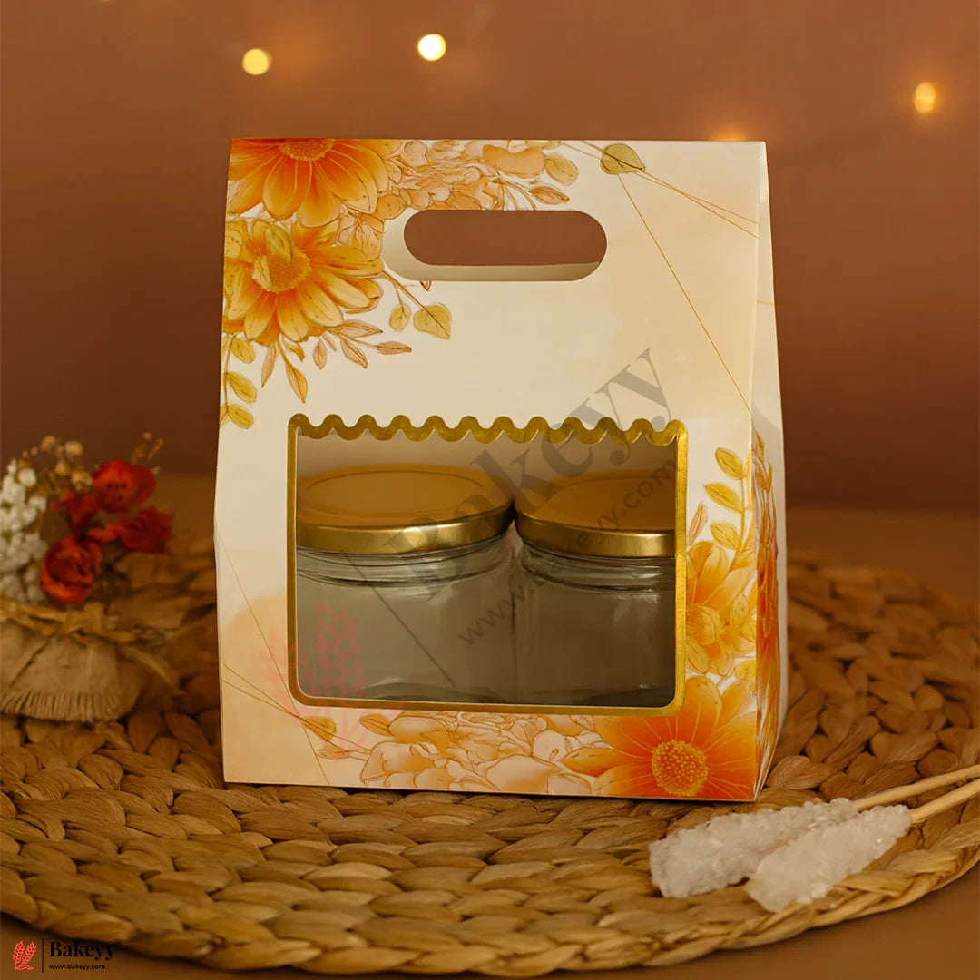 Premium Floral Window Gift Box with Handle | 7 x 3.75 x 8 Inches | Elegant Packaging Box for Jars, Hampers & Festive Gifting | Pack Of 10