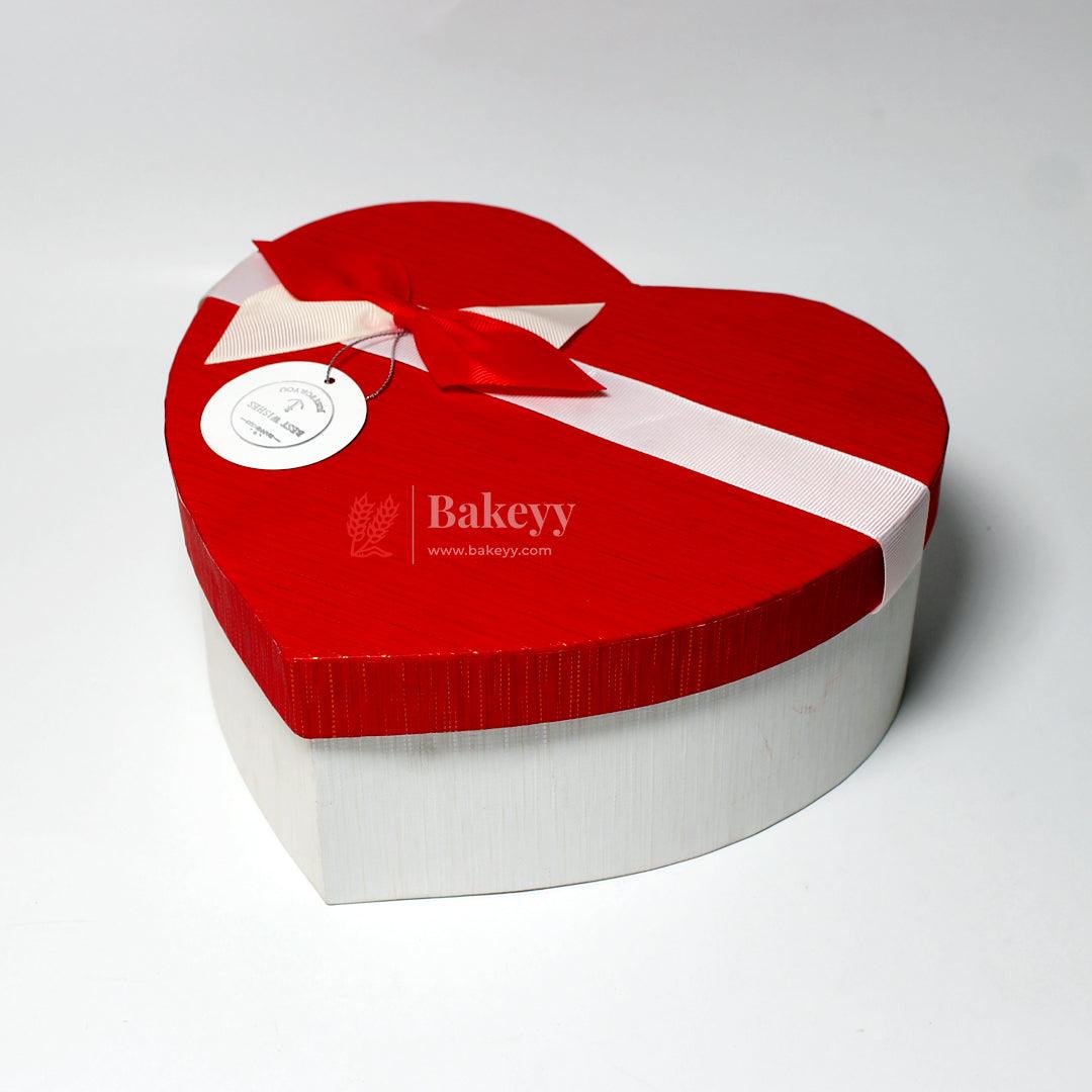 Red And White Valentine Gift Box | Valentine Gift | Heart Shape Gift Box with Ribbon - Bakeyy.com - India - Red And White Valentine Gift Box | Valentine Gift | Heart Shape Gift Box with Ribbon - Large