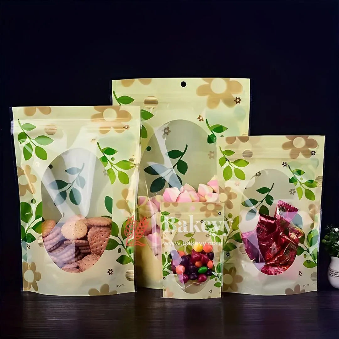1Kg |25.5x18Cm| Floral Design Stand-Up Pouches with Clear Window - Bakeyy.com - India - 1Kg |25.5x18Cm| Floral Design Stand-Up Pouches with Clear Window - Pack Of 100