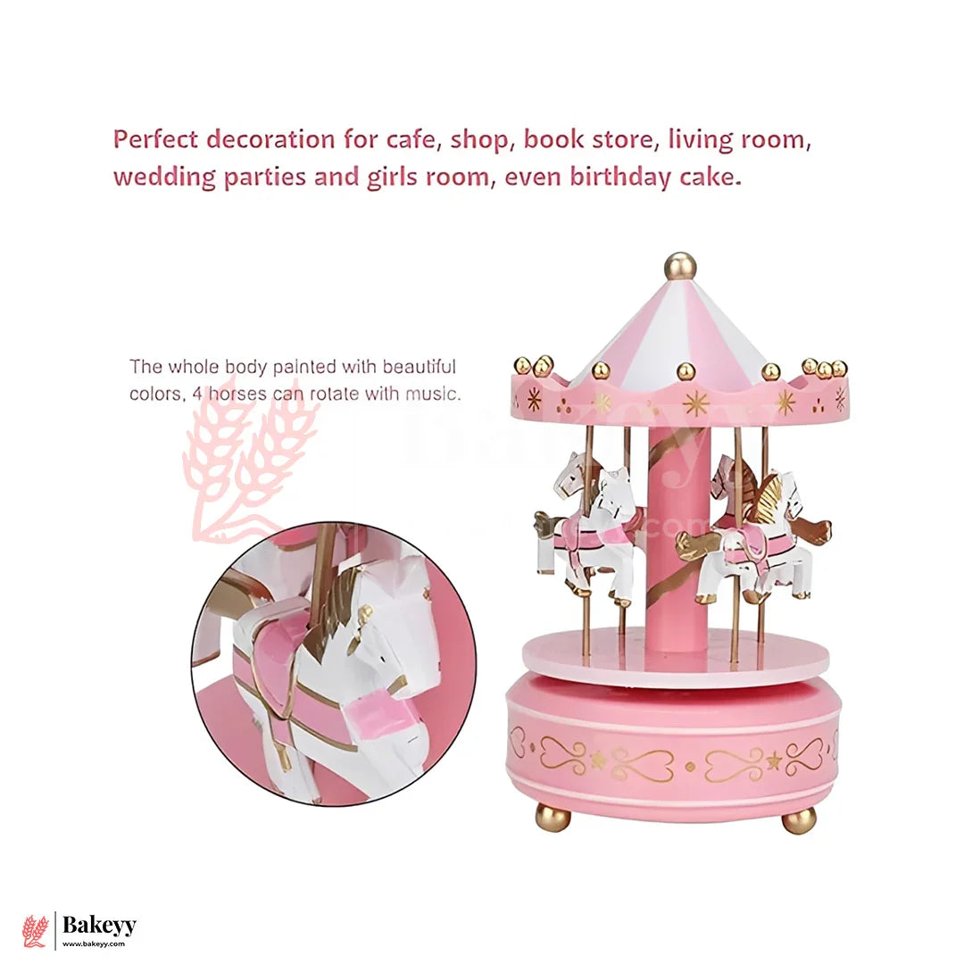 Pink Musical Carousel | Rotating Horse Toy Showpiece for Kids & Decor - Bakeyy.com - India - Pink Musical Carousel | Rotating Horse Toy Showpiece for Kids & Decor - Default Title