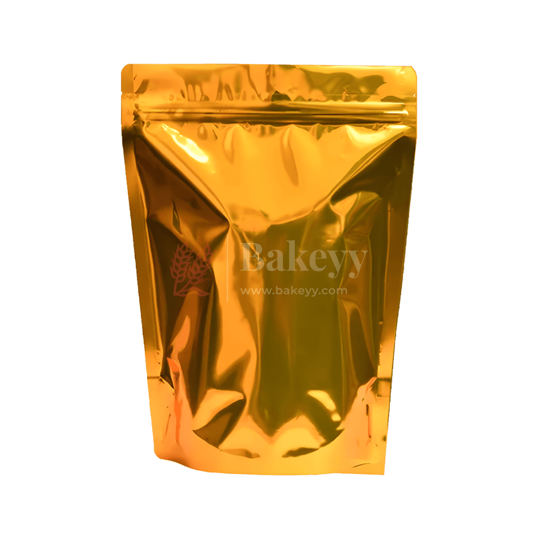 Zip Lock Pouch | Gold Pouch Without Window | Customized Printing - Bakeyy.com - India - Zip Lock Pouch | Gold Pouch Without Window | Customized Printing - Pack of 1000 / 10x17 CM - 100 gm