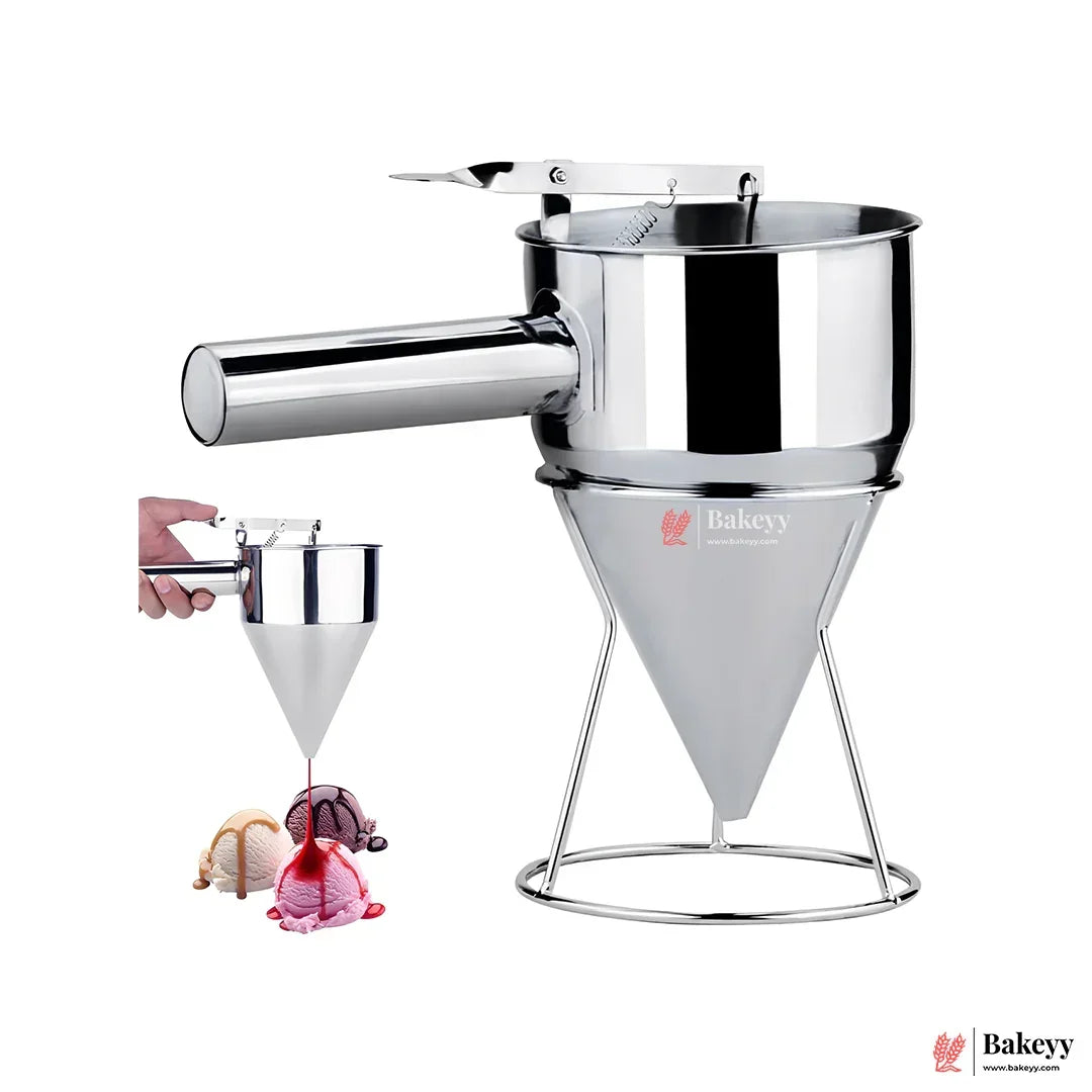 Pancake Batter Dispenser, Stainless Steel Funnel Dispenser, Octopus Balls Tools, Stainless Steel Piston Funnel, Baking Funnel with Handle & Rack, Dispenser Funnel for Baking Waffles, Crepes, Cupcakes - Bakeyy.com - India - Pancake Batter Dispenser, Stainless Steel Funnel Dispenser, Octopus Balls Tools, Stainless Steel Piston Funnel, Baking Funnel with Handle & Rack, Dispenser Funnel for Baking Waffles, Crepes, Cupcakes - Default Title