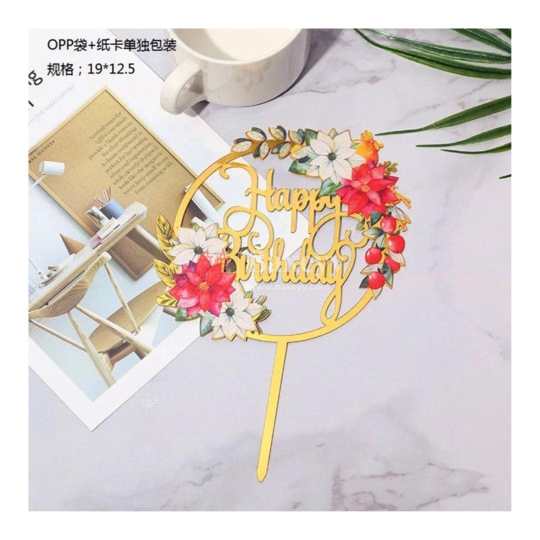 Flower Happy Birthday Cake Topper - Bakeyy.com - India - Flower Happy Birthday Cake Topper - Default Title