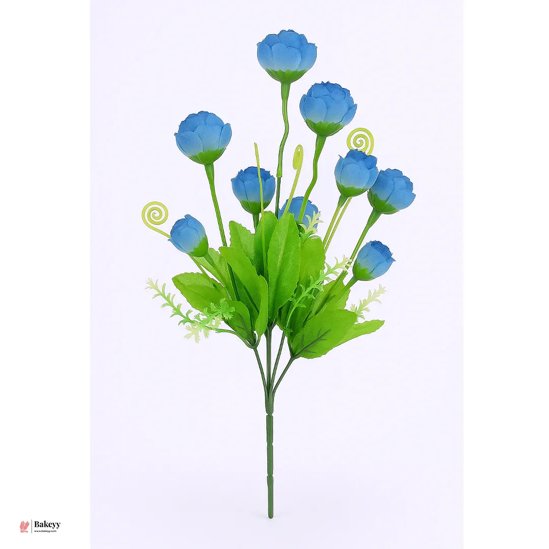 Artificial Blue Rose  Bouquet – 35cm | Artificial Rose Bud Bunch – 10 Heads