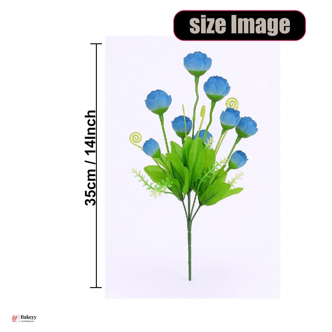 Artificial Blue Rose  Bouquet – 35cm | Artificial Rose Bud Bunch – 10 Heads
