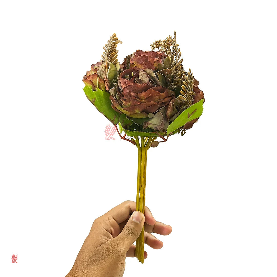 Artificial Flower 30cm | Rustic Maroon Artificial Rose Bunch Stem– 4 Stem Mini Bouquet