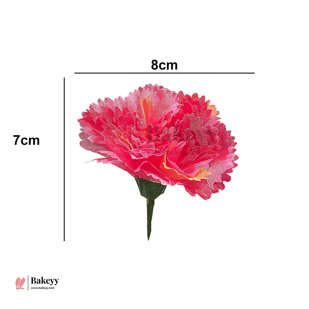 8cm Lorvox Carnation Pink & Yellow Flower | With Out Stump |Pack of 10