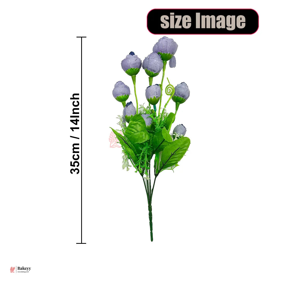 Artificial Purple Rose  Bouquet – 35cm | Artificial Rose Bud Bunch – 10 Heads
