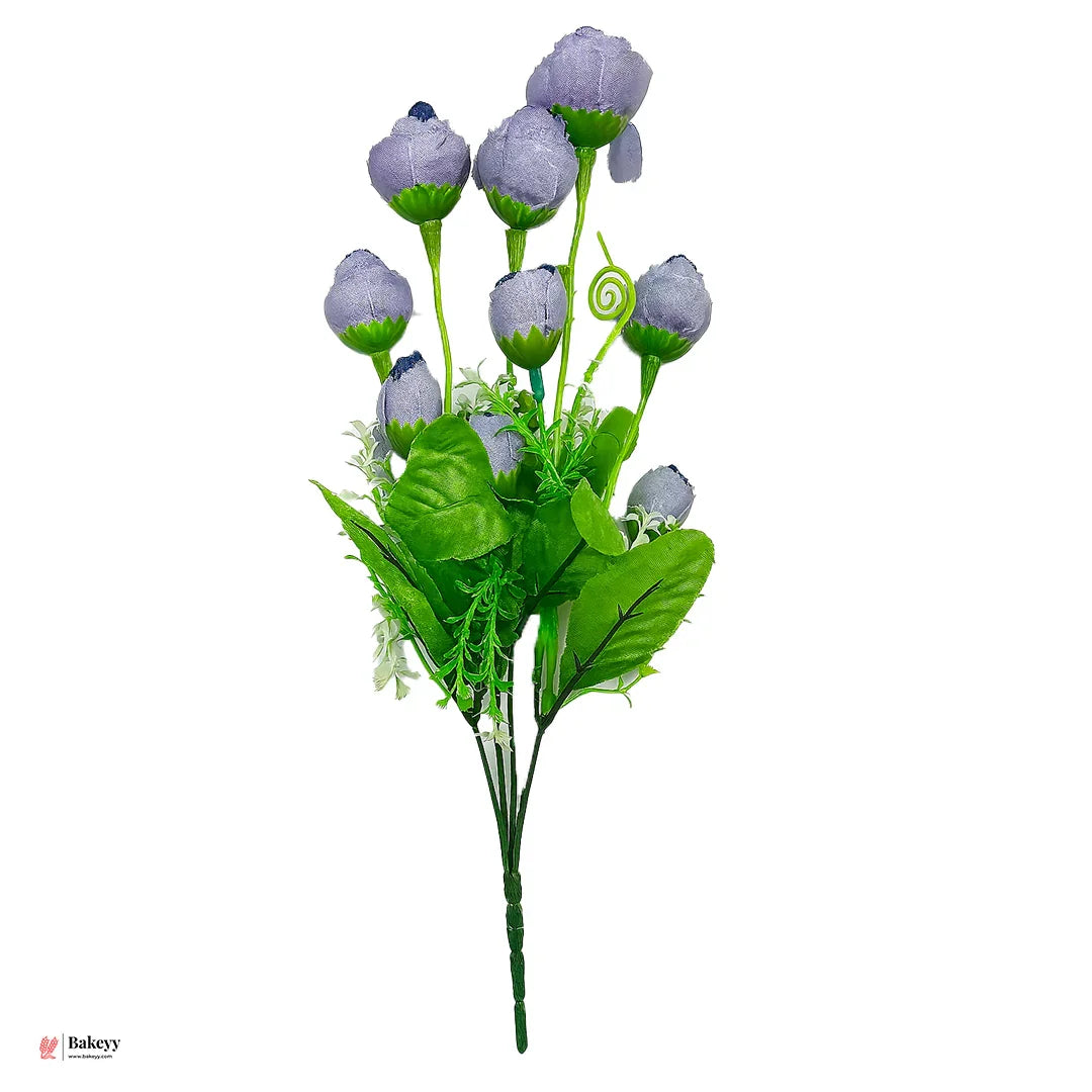 Artificial Purple Rose  Bouquet – 35cm | Artificial Rose Bud Bunch – 10 Heads