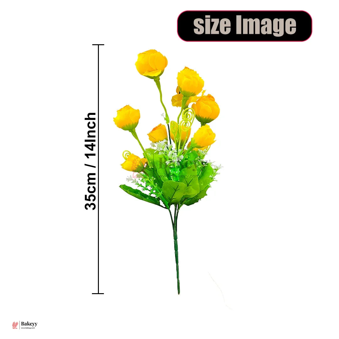 Artificial Yellow Rose  Bouquet – 35cm | Artificial Rose Bud Bunch – 10 Heads