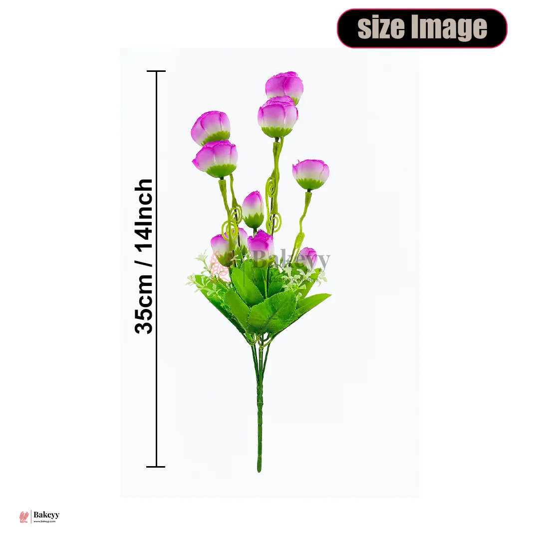 Artificial Purple & White Rose  Bouquet – 35cm | Artificial Rose Bud Bunch – 10 Heads