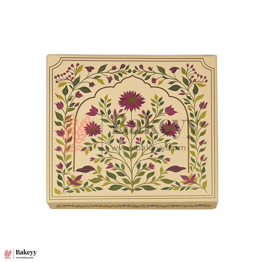 8x8x1.5 inch | Elegant Floral Squire 16 Cavity Gift Sweet Box| Pink & Gold Accents 1 Piece