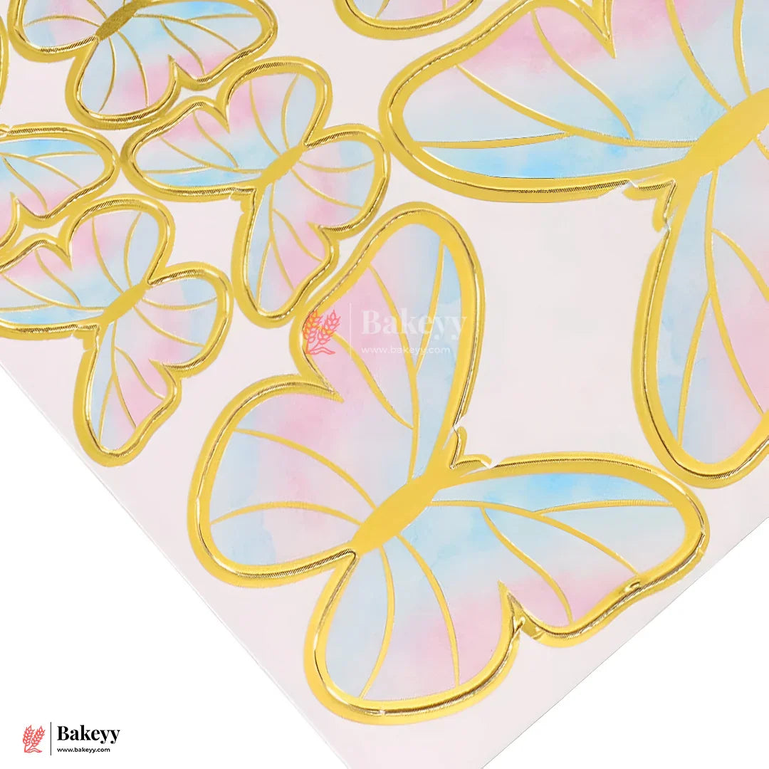 Soft Pink , Blue & Gold | Butterfly Toppers | Elegant Decoration for Cakes, Cupcakes & Desserts | Set of 10