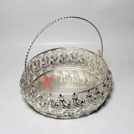 7 Inch Elegant Silver-Plated Decorative Basket with Handle | Premium Serving & Gifting Accessory | Gift Baskets For Dry Fruits ,Gift Hampers, Return Gift for wedding, Anniversary, Birthday, house warming - Bakeyy.com - India - 7 Inch Elegant Silver-Plated Decorative Basket with Handle | Premium Serving & Gifting Accessory | Gift Baskets For Dry Fruits ,Gift Hampers, Return Gift for wedding, Anniversary, Birthday, house warming - Default Title