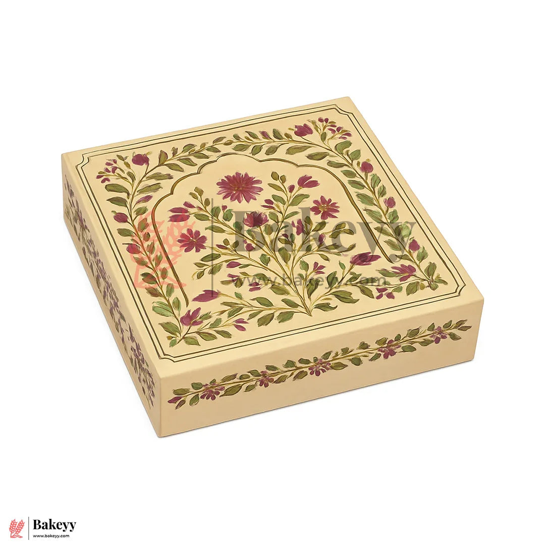 8x8x1.5 inch | Elegant Floral Squire 16 Cavity Gift Sweet Box| Pink & Gold Accents 1 Piece