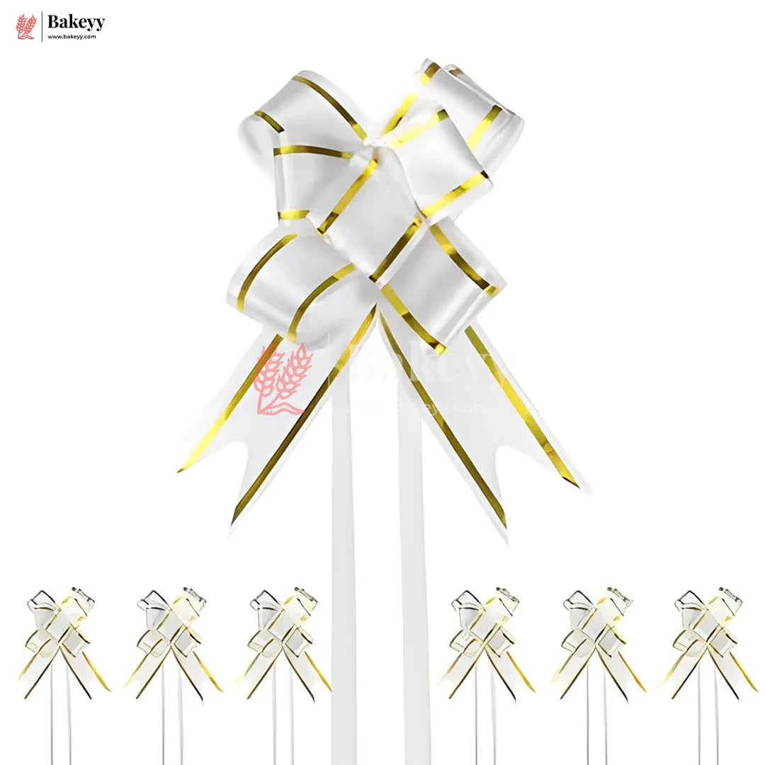 Premium White Pull Up Ribbon for Gift Wrapping – Glossy Finish with Golden Edge (Pack of 10) - Bakeyy.com - India - Premium White Pull Up Ribbon for Gift Wrapping – Glossy Finish with Golden Edge (Pack of 10) - 18.5cm
