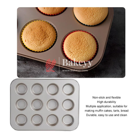 12 Slot Tray Cup Muffin Pan Tins Mould | Baking Cupcake | Non-Stick Mould | Reusable Tray Pan Mould | Non-Stick| Chrome Gold, Black Colour - Bakeyy.com - India - 12 Slot Tray Cup Muffin Pan Tins Mould | Baking Cupcake | Non-Stick Mould | Reusable Tray Pan Mould | Non-Stick| Chrome Gold, Black Colour - Chrome Gold