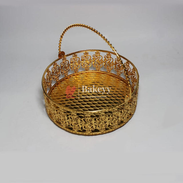 8 inch Royal Gold Metal Basket | Elegant Serving & Gifting Accessory | Gift Baskets For Dry Fruits ,Gift Hampers, Return Gift for wedding, Anniversary, Birthday, house warming - Bakeyy.com - India - 8 inch Royal Gold Metal Basket | Elegant Serving & Gifting Accessory | Gift Baskets For Dry Fruits ,Gift Hampers, Return Gift for wedding, Anniversary, Birthday, house warming - Default Title
