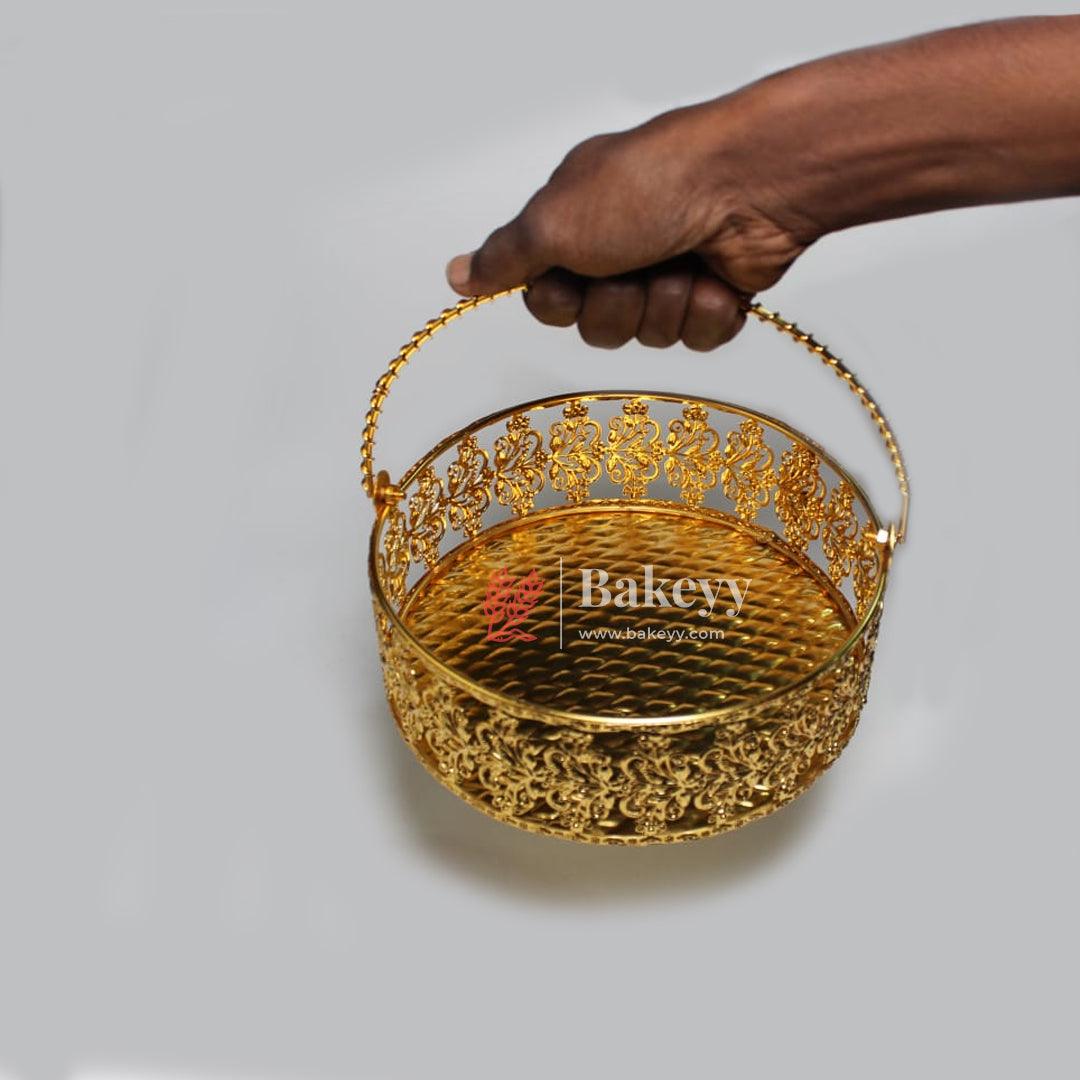 8 inch Royal Gold Metal Basket | Elegant Serving & Gifting Accessory | Gift Baskets For Dry Fruits ,Gift Hampers, Return Gift for wedding, Anniversary, Birthday, house warming - Bakeyy.com - India - 8 inch Royal Gold Metal Basket | Elegant Serving & Gifting Accessory | Gift Baskets For Dry Fruits ,Gift Hampers, Return Gift for wedding, Anniversary, Birthday, house warming - Default Title