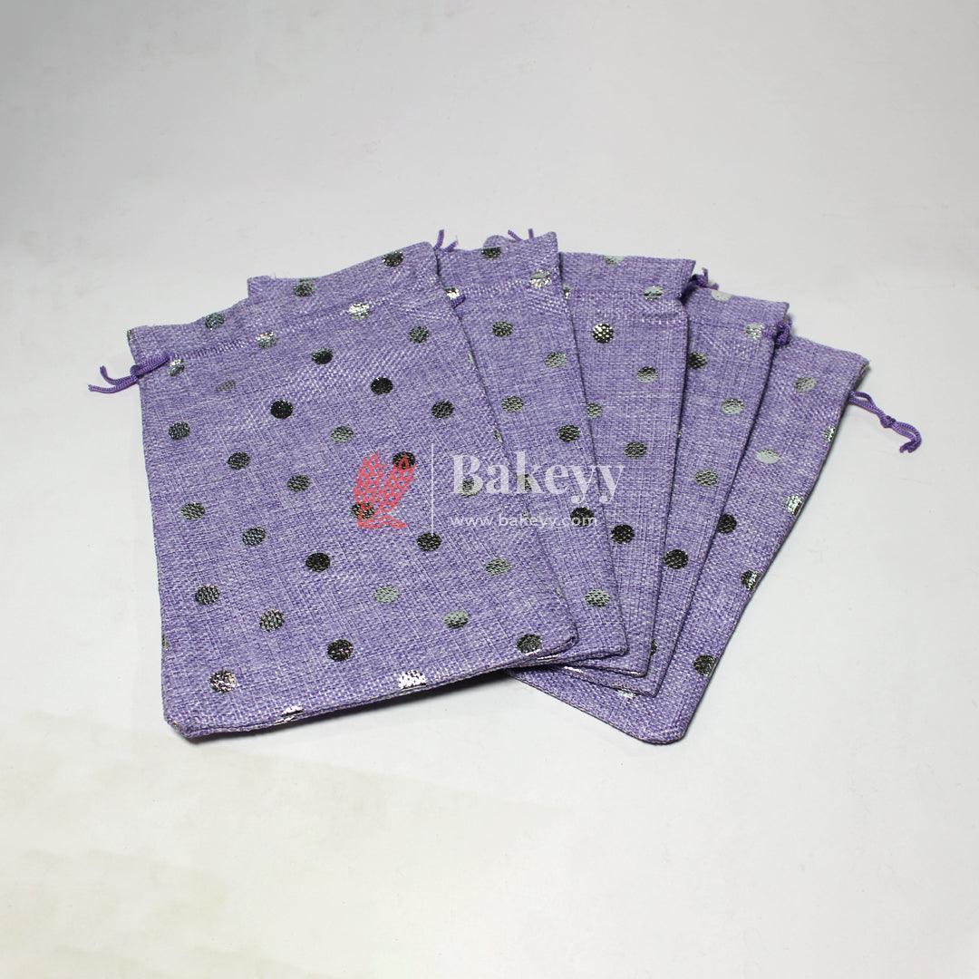 Purple With Silver Dots Premium Colour Jute Potli Bags | Pack Of 10