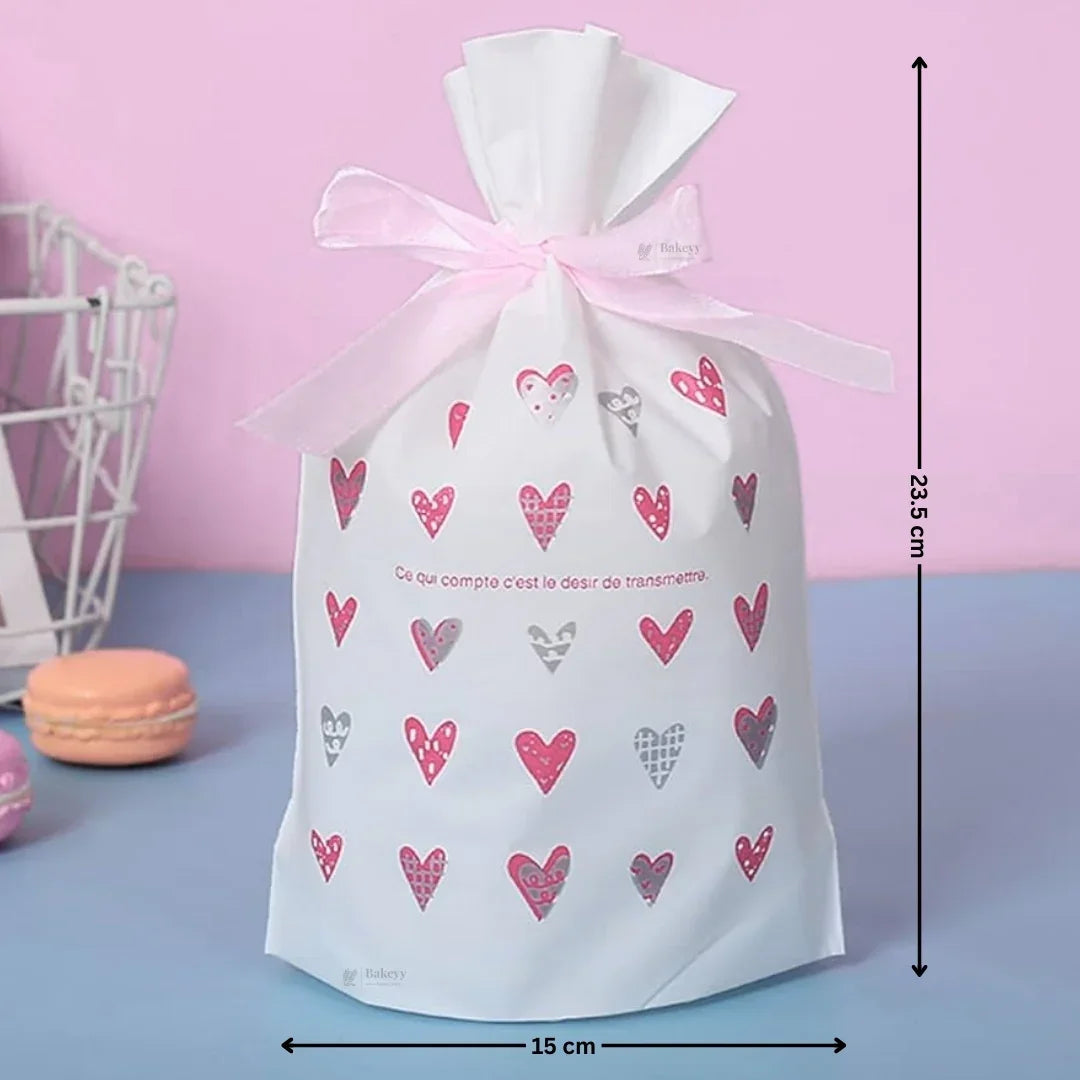 Hearts Plastic Stand Up Treat Favor Bags Gift Wrapper Bags for Candy Cookie Chocolate | Pack of 50 - Bakeyy.com - India - Hearts Plastic Stand Up Treat Favor Bags Gift Wrapper Bags for Candy Cookie Chocolate | Pack of 50 - Large 450.00