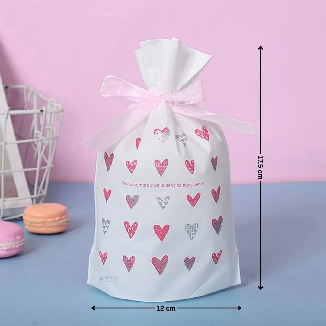 Hearts Plastic Stand Up Treat Favor Bags Gift Wrapper Bags for Candy Cookie Chocolate | Pack of 50 - Bakeyy.com - India - Hearts Plastic Stand Up Treat Favor Bags Gift Wrapper Bags for Candy Cookie Chocolate | Pack of 50 - Small 350.00