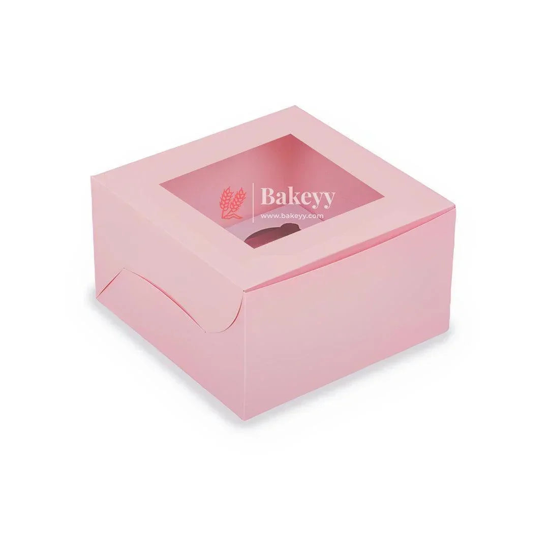 4 Cupcake Box | With Window On The Top | Pink Color | - Bakeyy.com - India - 4 Cupcake Box | With Window On The Top | Pink Color | - Pack of 10