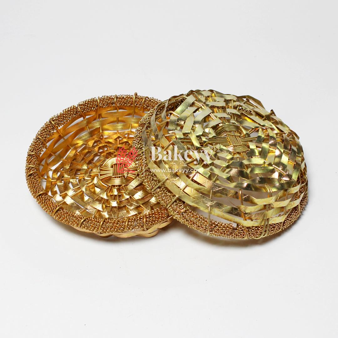 Luxurious Gold-Plated Metal Dry Fruit Round Tray With 5 Decorative Bowls - Bakeyy.com - India - Luxurious Gold-Plated Metal Dry Fruit Round Tray With 5 Decorative Bowls - Default Title