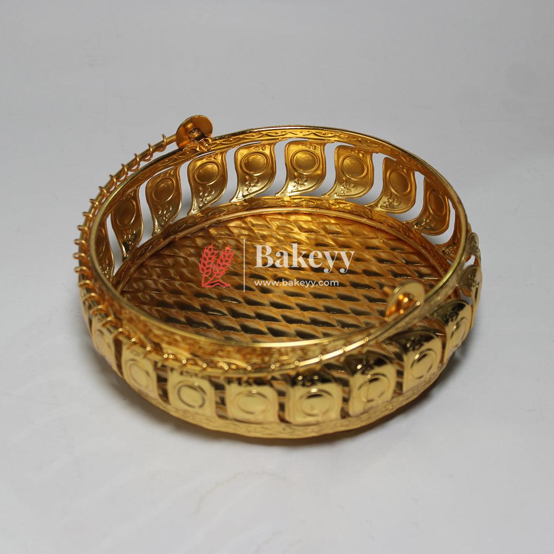6 inch Gold Metal Basket With Handle | Premium Serving & Gifting Accessory | Gift Baskets For Dry Fruits ,Gift Hampers, Return Gift for wedding, Anniversary, Birthday, house warming - Bakeyy.com - India - 6 inch Gold Metal Basket With Handle | Premium Serving & Gifting Accessory | Gift Baskets For Dry Fruits ,Gift Hampers, Return Gift for wedding, Anniversary, Birthday, house warming - Default Title