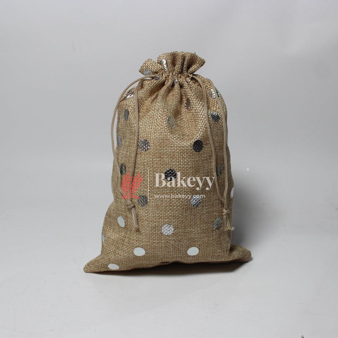 Natural Jute With Silver Dots Premium Colour Jute Potli Bags | Pack Of 10