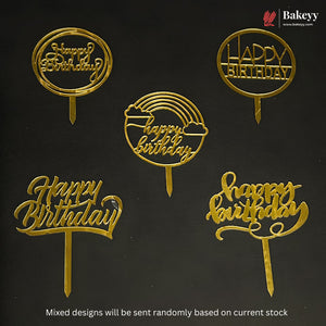 3 Inch Happy Birthday Acrylic Cake Topper | Mixed Designs | Pack of 10