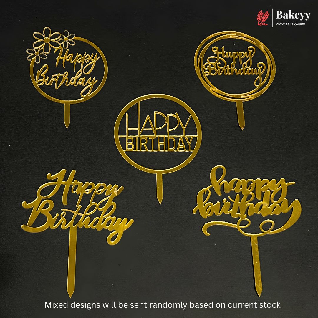 3 Inch Happy Birthday Acrylic Cake Topper | Mixed Designs | Pack of 10