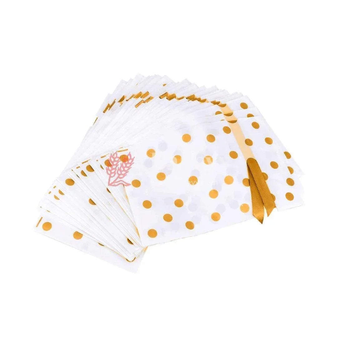 gold-big-dots-plastic-stand-up-treat-favor-bags-gift-wrapper-bags-for-candy-cookie-chocolate-or-pack-of-25-bakeyy-com-3 - Bakeyy.com