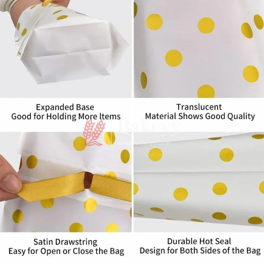 gold-big-dots-plastic-stand-up-treat-favor-bags-gift-wrapper-bags-for-candy-cookie-chocolate-or-pack-of-25-bakeyy-com-5 - Bakeyy.com