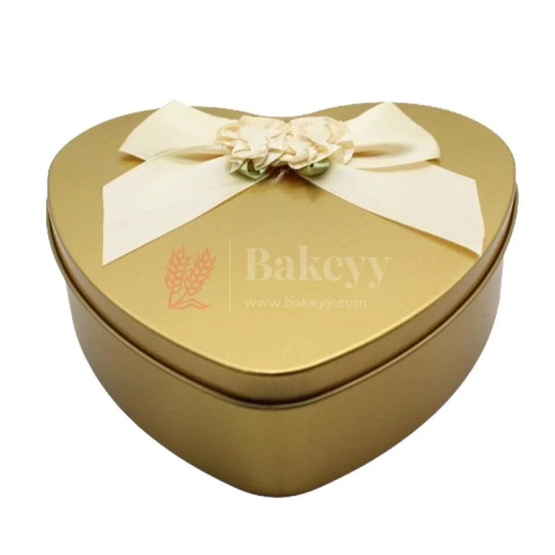 Extra Large-Size 4| Mixed Colours with Mixed Bow Heart Empty Decorative Tin Box | Pack of 2