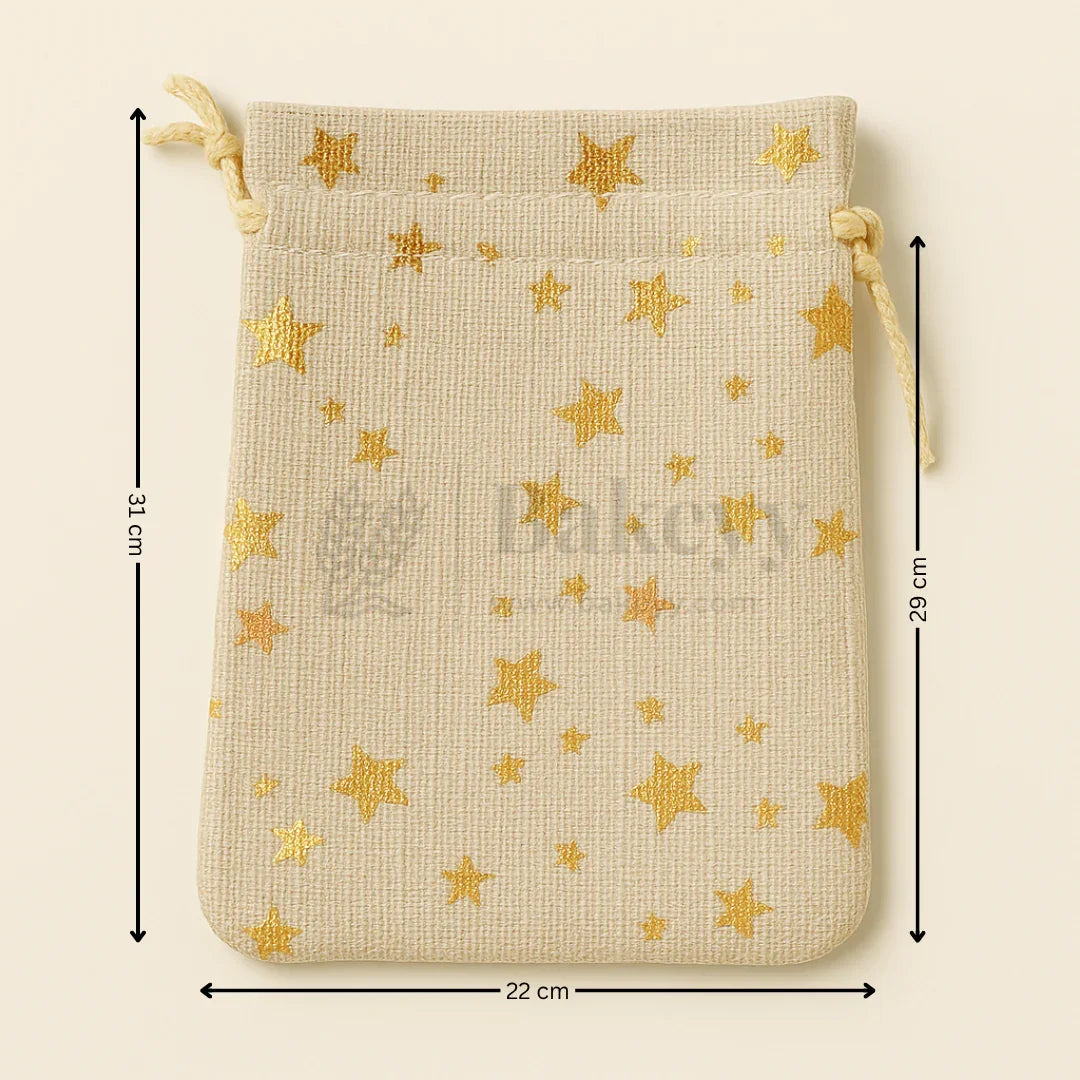 Golden Foil Printed Jute Bags | Available in 3 Sizes | Assorted Print Designs | Pack of 10