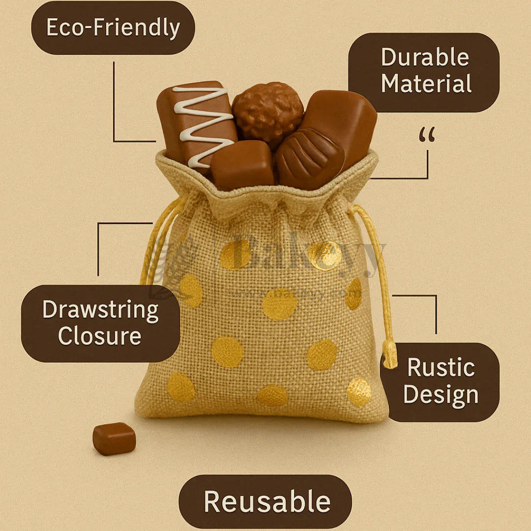 Golden Foil Printed Jute Bags | Available in 3 Sizes | Assorted Print Designs | Pack of 10