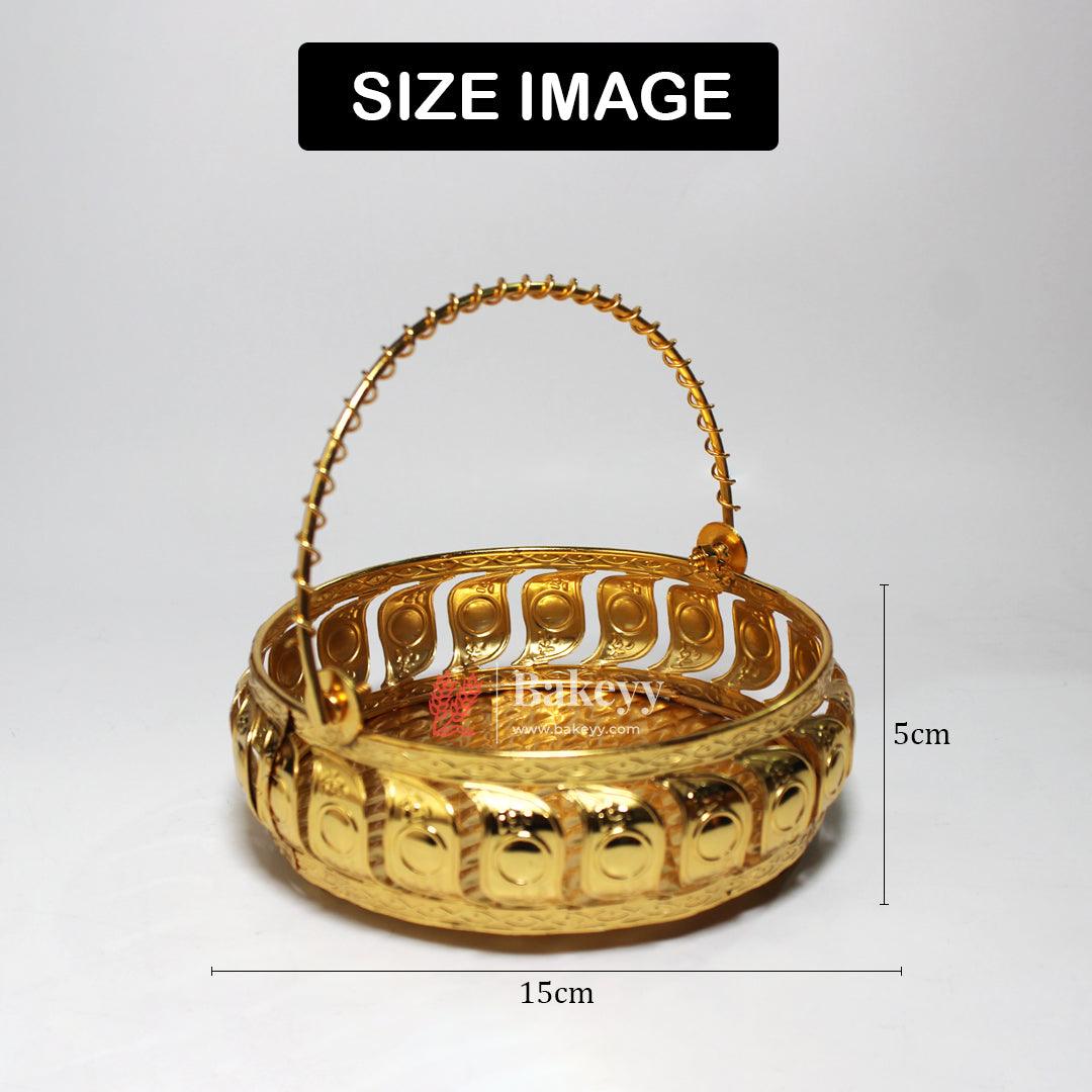 6 inch Gold Metal Basket With Handle | Premium Serving & Gifting Accessory | Gift Baskets For Dry Fruits ,Gift Hampers, Return Gift for wedding, Anniversary, Birthday, house warming - Bakeyy.com - India - 6 inch Gold Metal Basket With Handle | Premium Serving & Gifting Accessory | Gift Baskets For Dry Fruits ,Gift Hampers, Return Gift for wedding, Anniversary, Birthday, house warming - Default Title