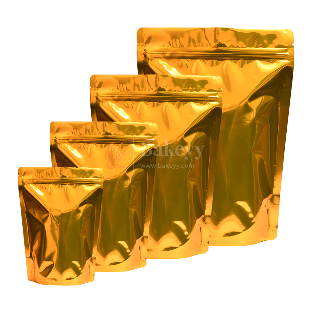 Zip Lock Pouch | Gold Pouch Without Window | Customized Printing - Bakeyy.com - India - Zip Lock Pouch | Gold Pouch Without Window | Customized Printing - Pack of 1000 / 10x17 CM - 100 gm