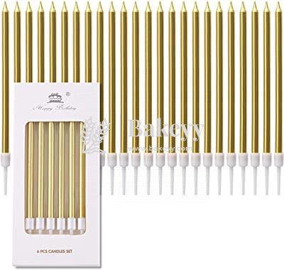Golden Metallic Candle Pack of 6 pcs for Cake | Birthday | Anniversary | Thin Candles Birthday Cake Candles Long - Bakeyy.com - India - Golden Metallic Candle Pack of 6 pcs for Cake | Birthday | Anniversary | Thin Candles Birthday Cake Candles Long - Default Title