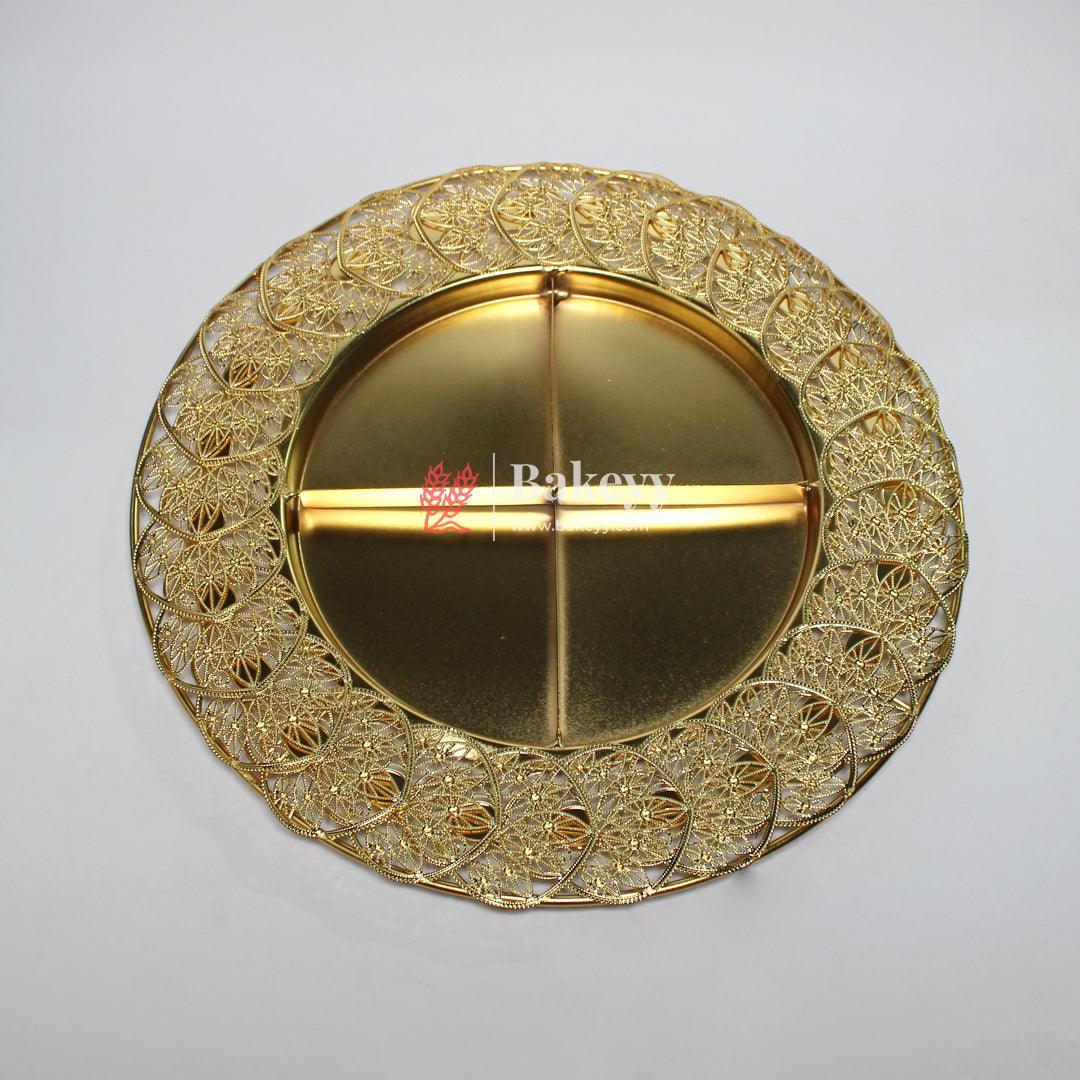 12 inch | Elegant Gold-Plated Round Serving Tray with Partition | Gold-Plated Round Metal Dry Fruit Tray - Bakeyy.com - India - 12 inch | Elegant Gold-Plated Round Serving Tray with Partition | Gold-Plated Round Metal Dry Fruit Tray - Default Title