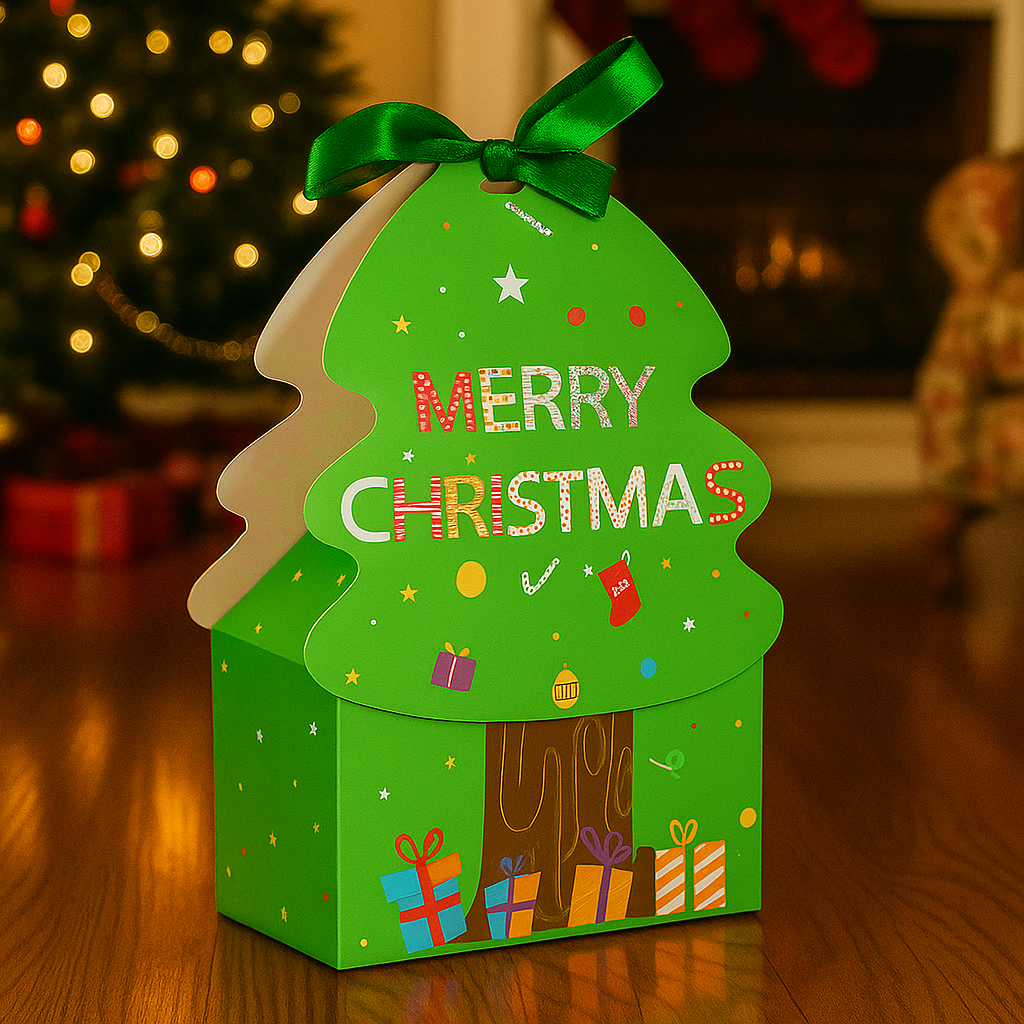 Christmas Goodie Box with Satin Ribbon | Christmas Party Favor Box | Pack of 10