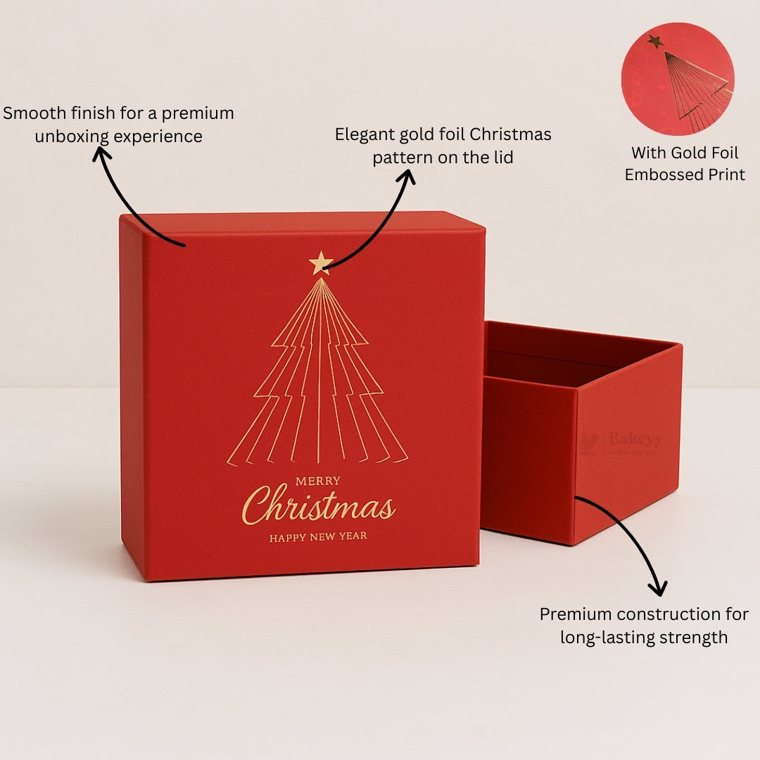 Christmas Red Cardboard Premium Hamper Box | Luxury Golden Print | Luxury Gift Hamper Box | Pack of 1