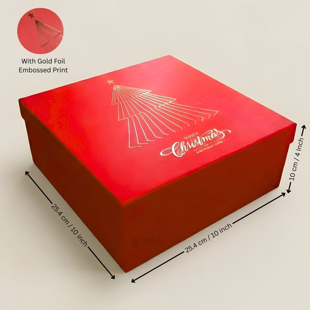 Christmas Red Cardboard Premium Hamper Box | Luxury Golden Print | Luxury Gift Hamper Box | Pack of 1