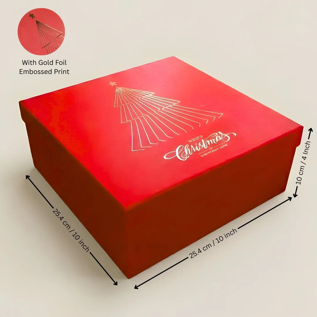 Christmas Red Cardboard Premium Hamper Box | Luxury Golden Print | Luxury Gift Hamper Box | Pack of 1